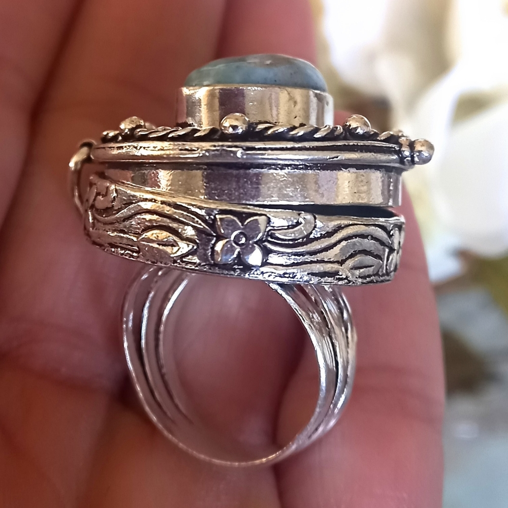Vintage Larimar Poison Box Sterling Silver Ring 925 - Picture 4 of 6
